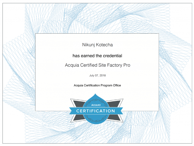 Certificate: Acquia Certified Site Factory Pro