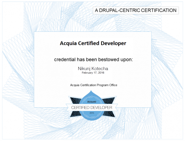 Certificate: Acquia Certified Developer - Drupal 7