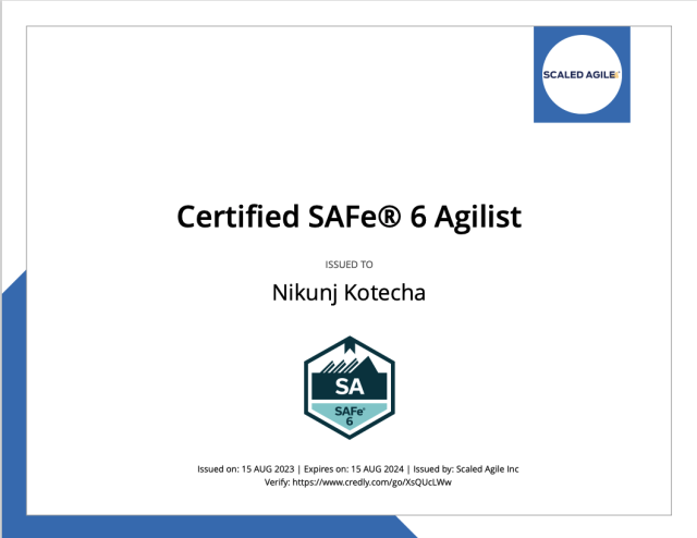 Nikunj Kotecha is a Certified SAFe® 6 Agilist